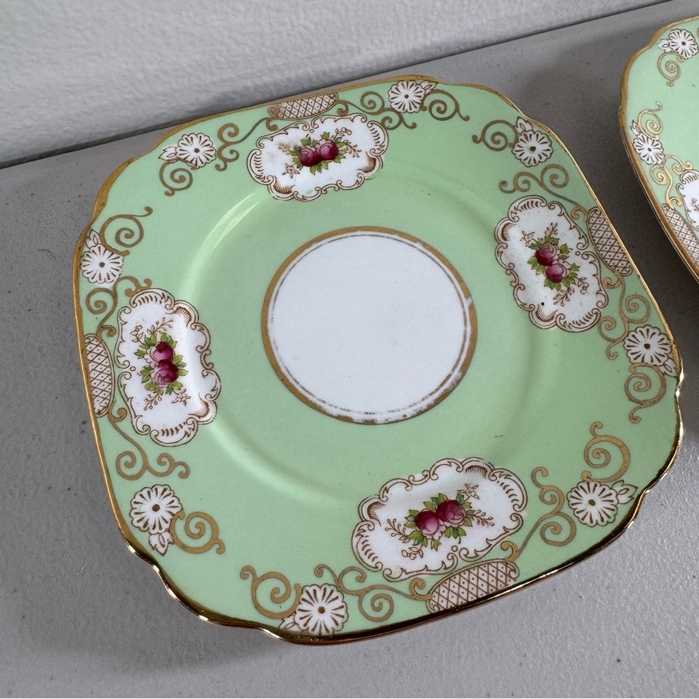 Royal Albert London plate Crown china england vintage art deco green gold 2pcset - Picture 4 of 8